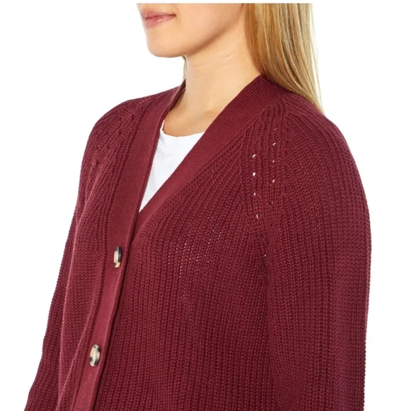 Gap Casual Cardigan Burgundy Button Up  Cardigan Long Sleeve Loose Knit - Picture 6 of 14